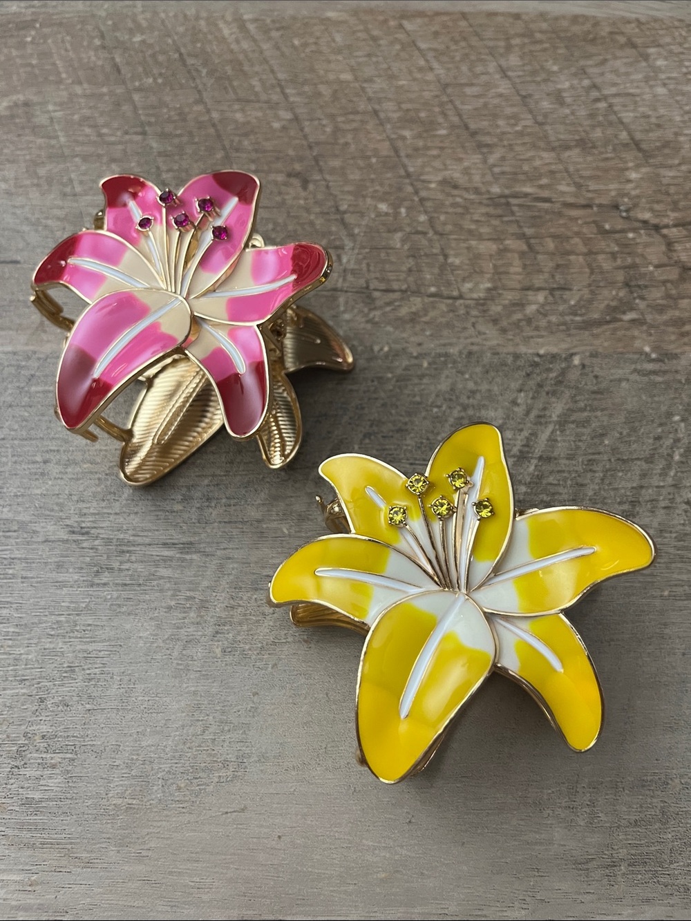 Yellow and Pink Floral Enamel Hair Claw Set